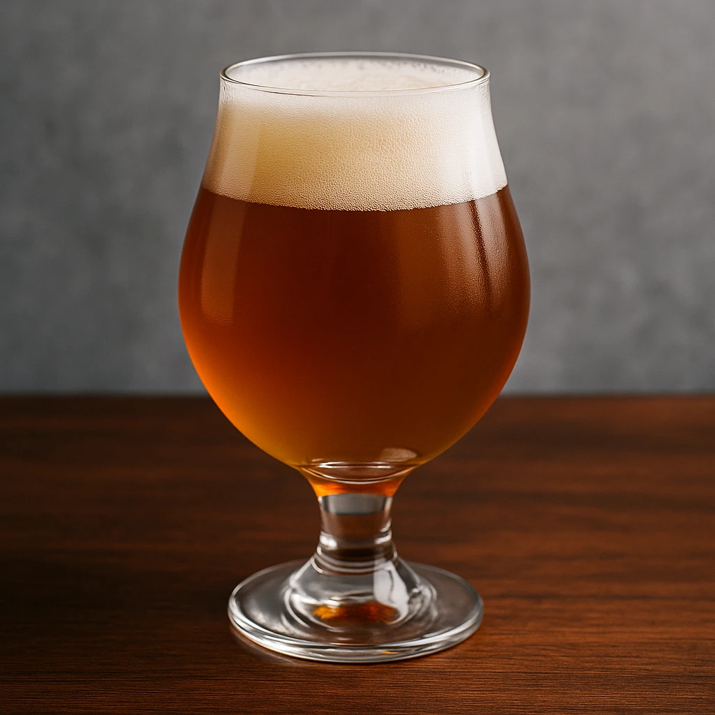 lambic øl i et tulipan formet ølglass med let skum